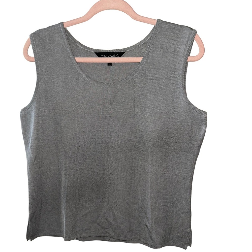 Ming Wang Silver Grey Knit Sleeveless Scoop Neck Tank Top Shell Size Medium